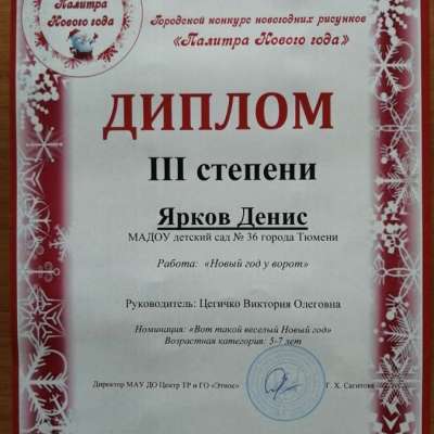 Диплом III степени Ярков Денис