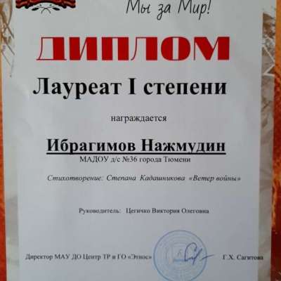 Диплом лауреата I степени Ибрагимов Нажмудин